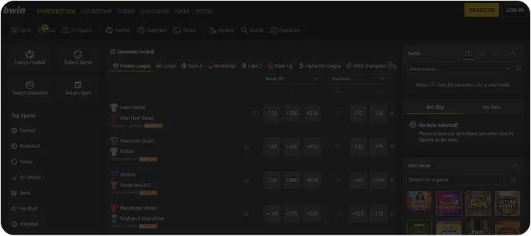 bwin – interface du site de paris sportifs et casino
